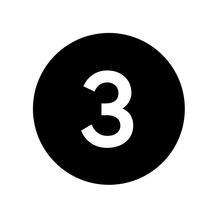White number 3 centered on a black background